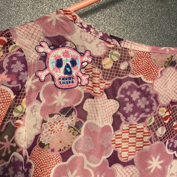 Laura Lees Top Shop UK Fun Skulls Hearts Dress Embroidery small - Picture 5 of 5